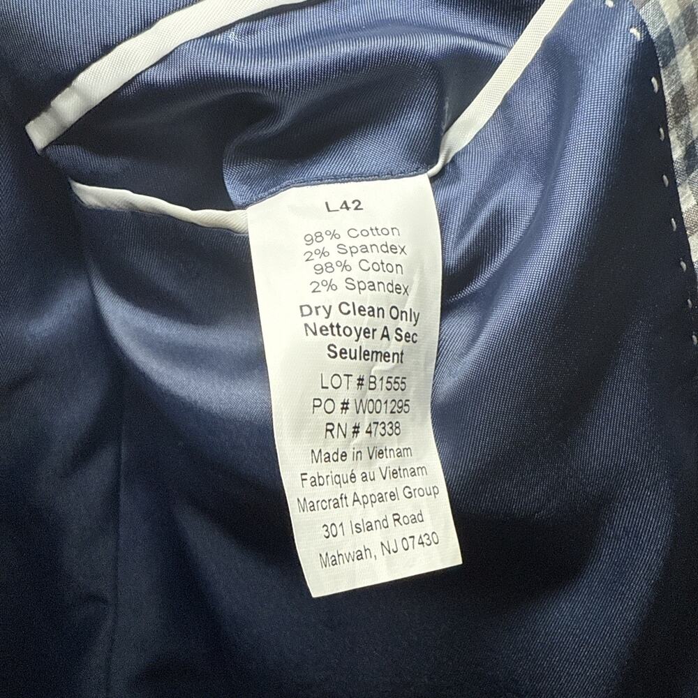 Tommy Hilfiger Mens Modern fit Sport Coat‎ Blazer 42 L Navy/White/Brown Plaid - Picture 4 of 8